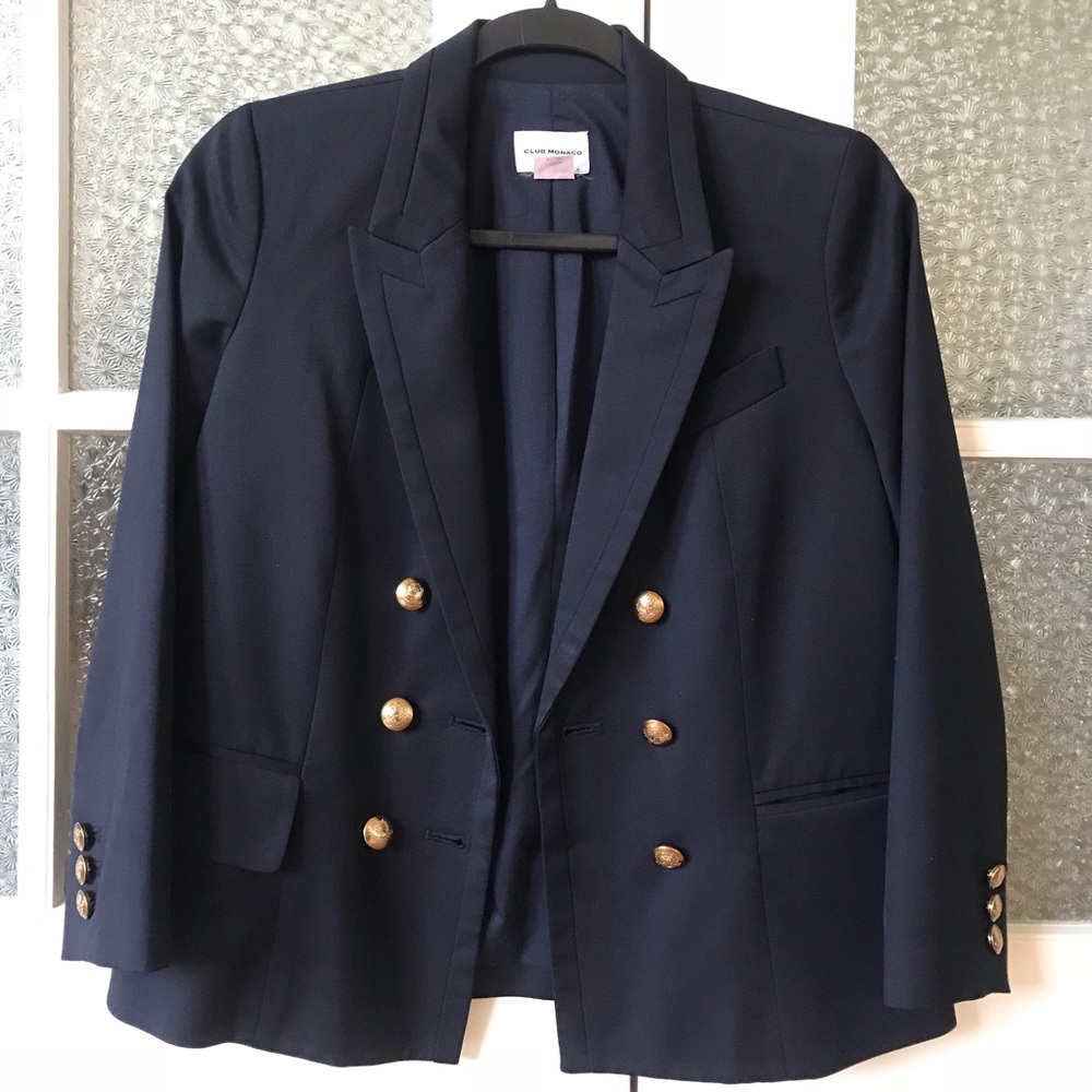 Club Monaco 3/4 Sleeve Double Breasted Blazer